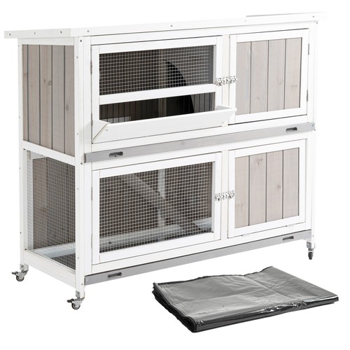 Pawhut two tier wooden rabbit - pawhut,