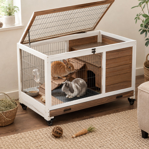 Wooden rabbit hutch tier - rabbit,