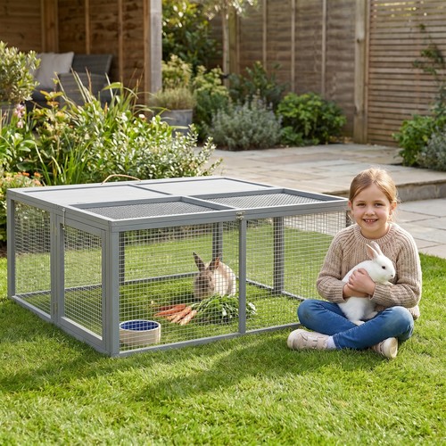 Pawhut rabbit hutch - hutch,, folding